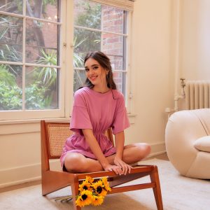 Washed Cotton Mini Dress T Shirt Style Cutout